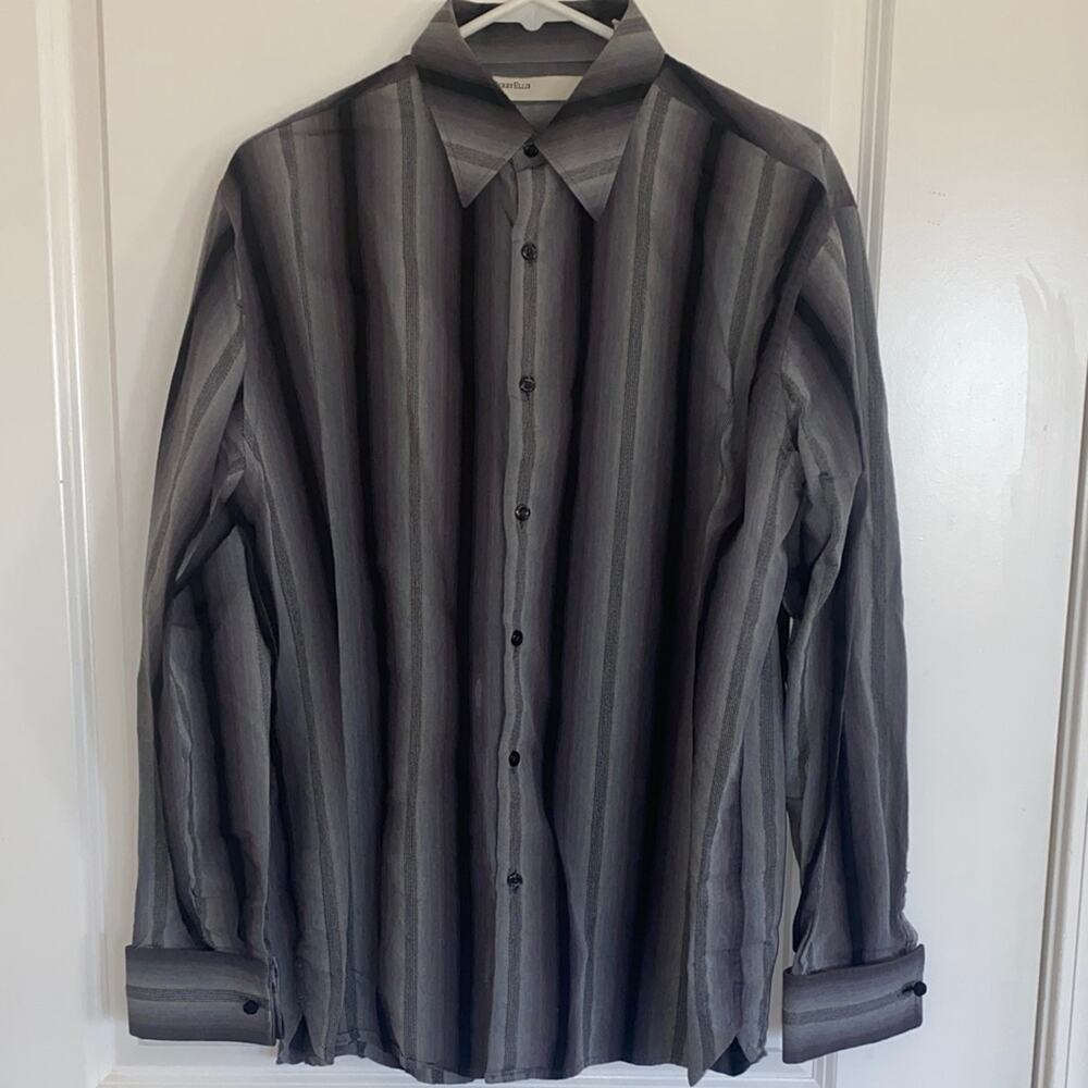 Perry Ellis Men's Black and Gray Striped Shirt M
